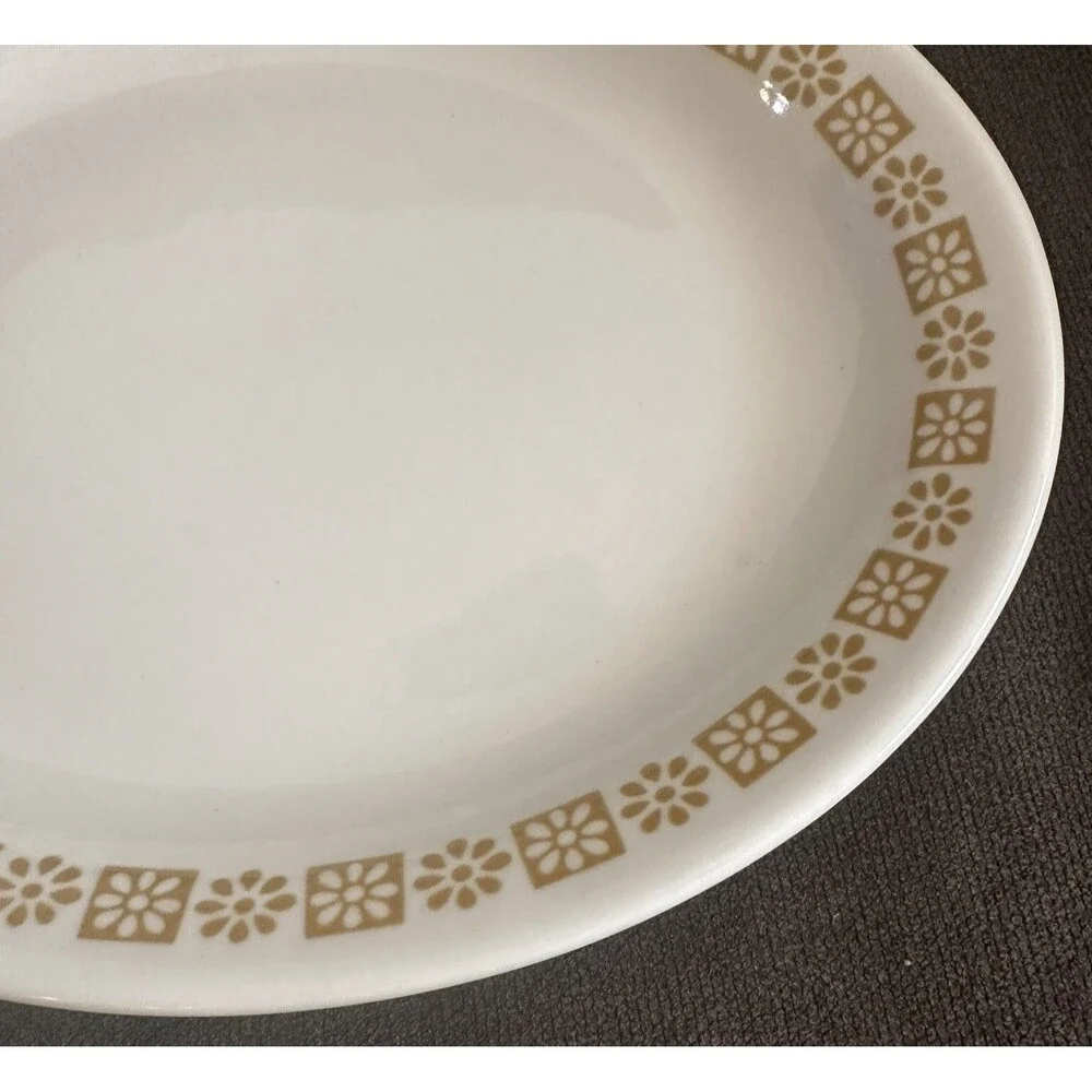 Vintage Shenango China Restaurant Ware Oval Plate Gold Daisy Floral Rim 9.5”